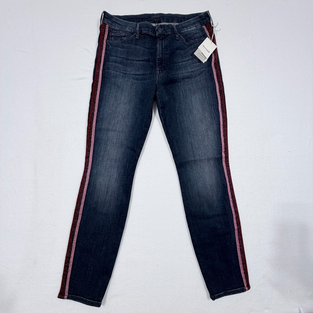 NEW MOTHER The High Waisted Looker Ankle Jeans Here Kitty Glitter Plus Sz 33